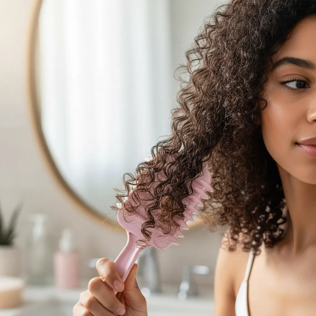 Escova Cabelo Raquete Modeladora Fitagem Cachos Rosa Claro