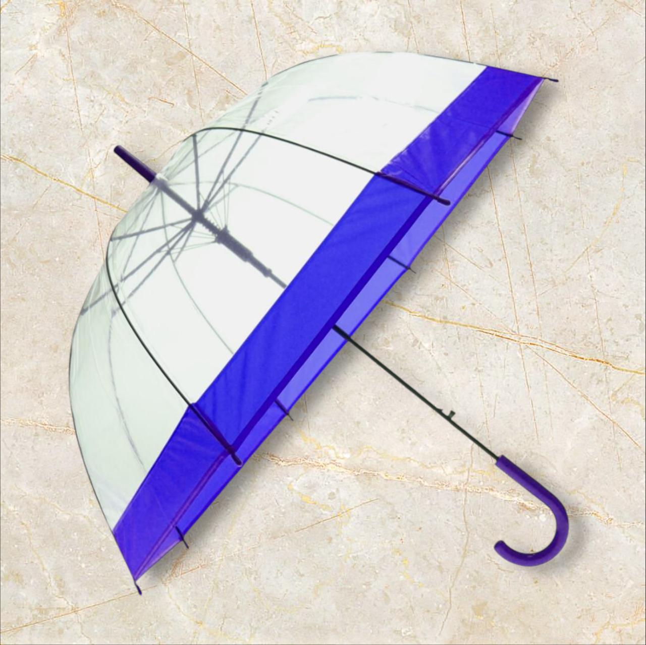Guarda-Chuva Transparente Com Borda Colorida Bengala Abertura Automática