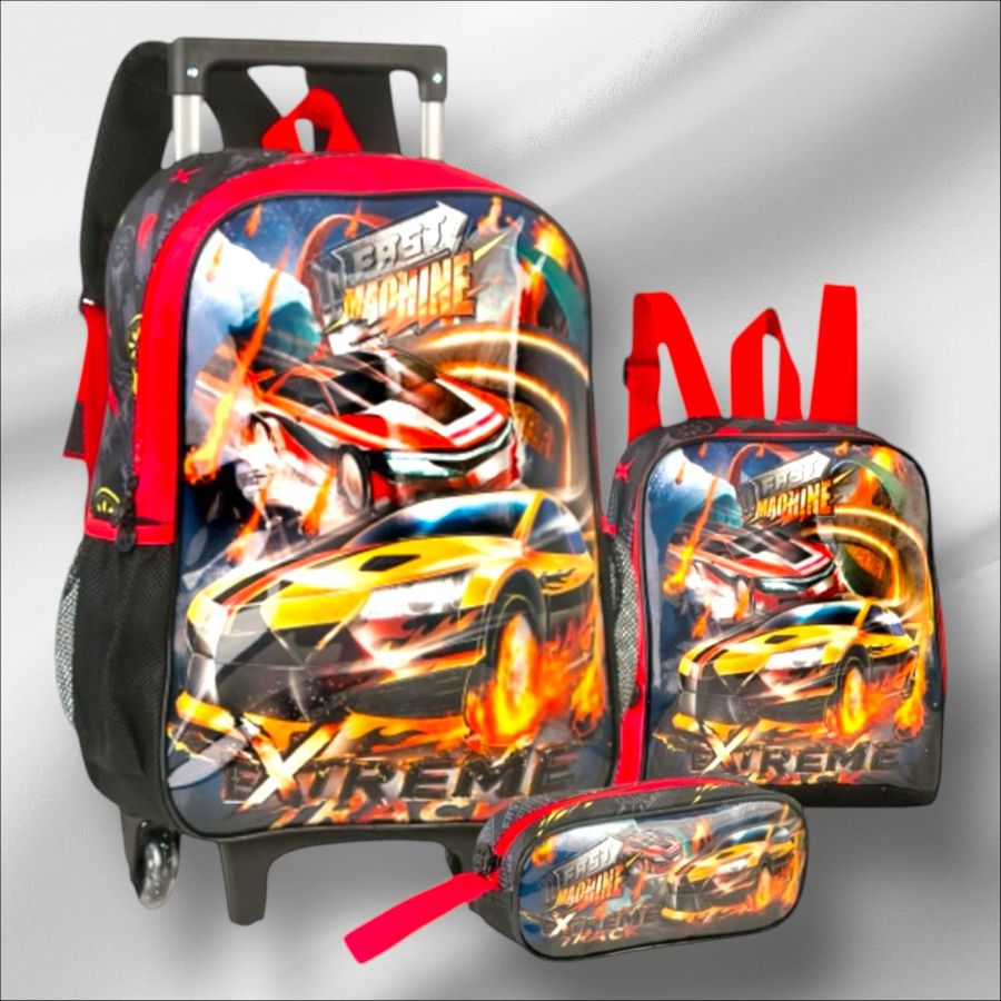Kit Mochila de rodinha Fast Machine Mochila+Lancheira+estojo