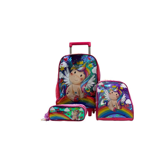 Kit de Mochila Escolar Infantil de Rodinhas Unicórnio Baby