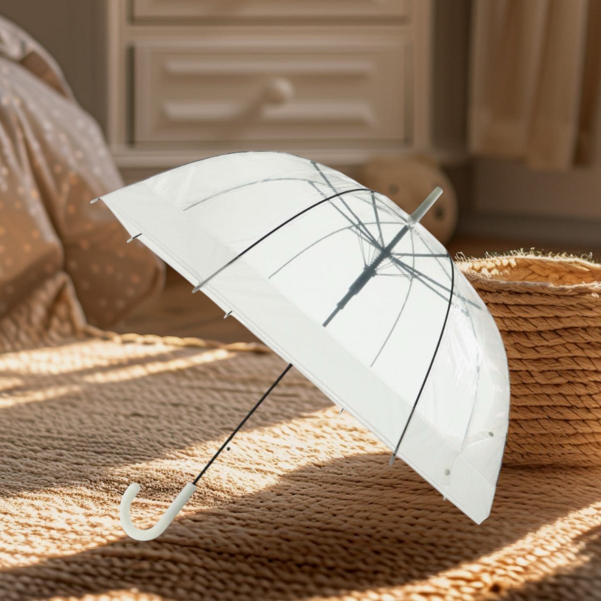Guarda-Chuva Transparente Com Borda Colorida Bengala Abertura Automática