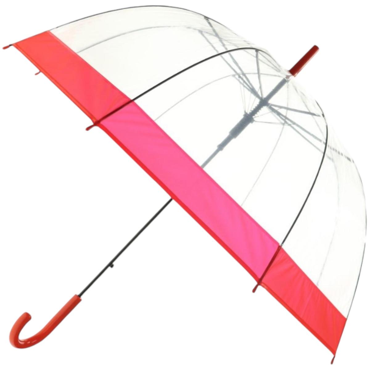 Guarda-Chuva Transparente Com Borda Colorida Bengala Abertura Automática