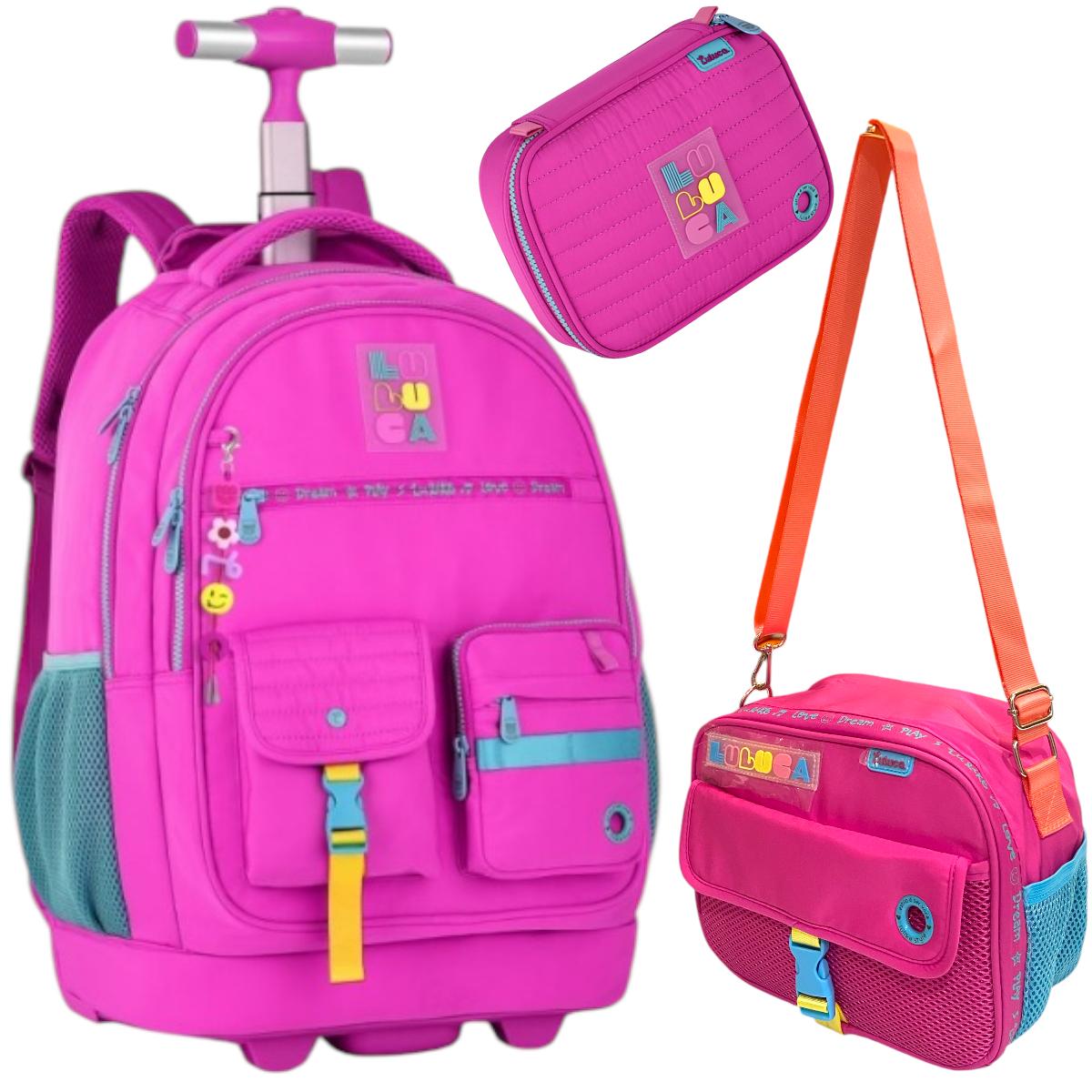 Kit Mochila Estojo E Lancheira Luluca Rodinhas Oficial  2025