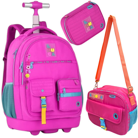 Kit Mochila Estojo E Lancheira Luluca Rodinhas Oficial  2025