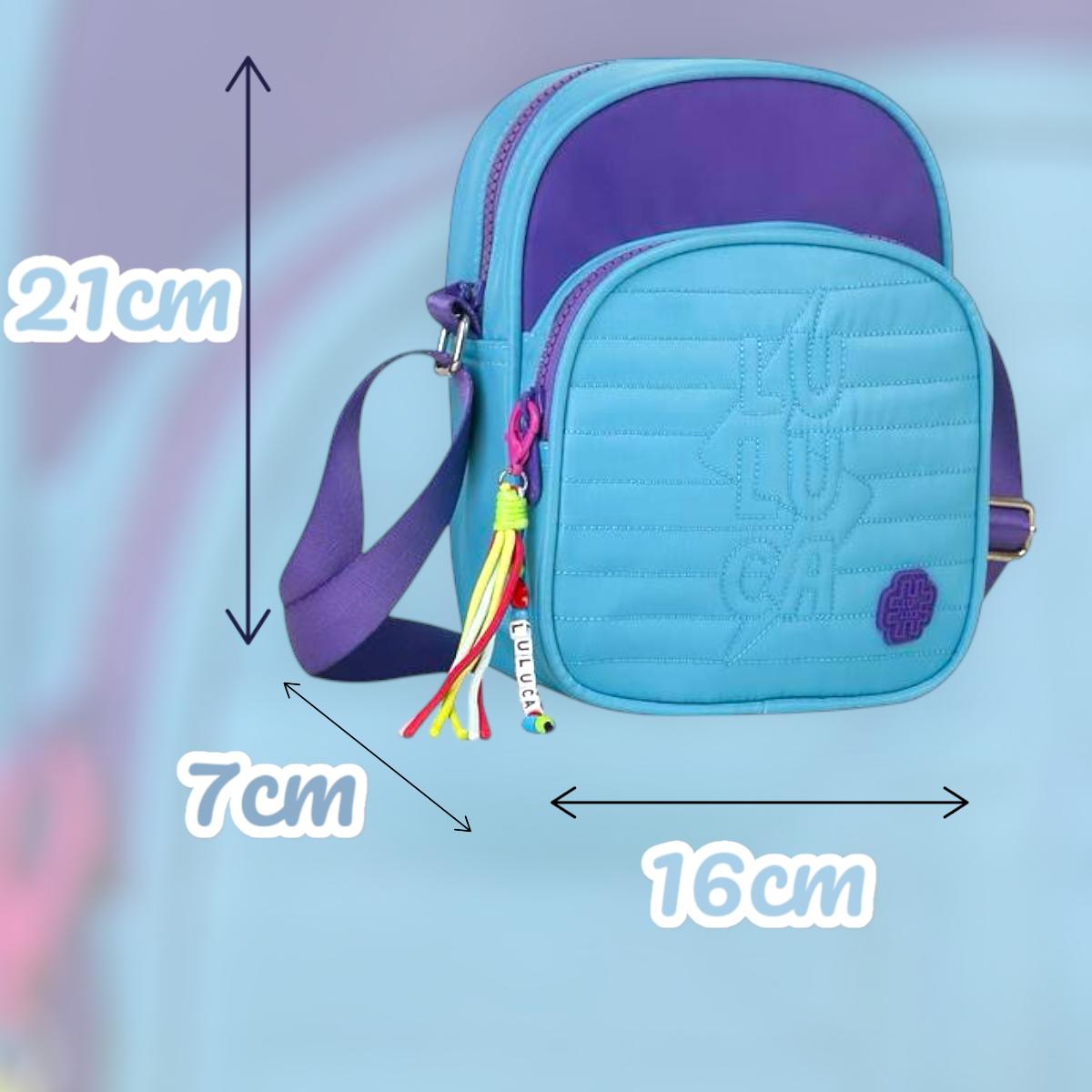 Bolsa Feminina Transversal Luluca Azul Turquesa detalhe em Roxo