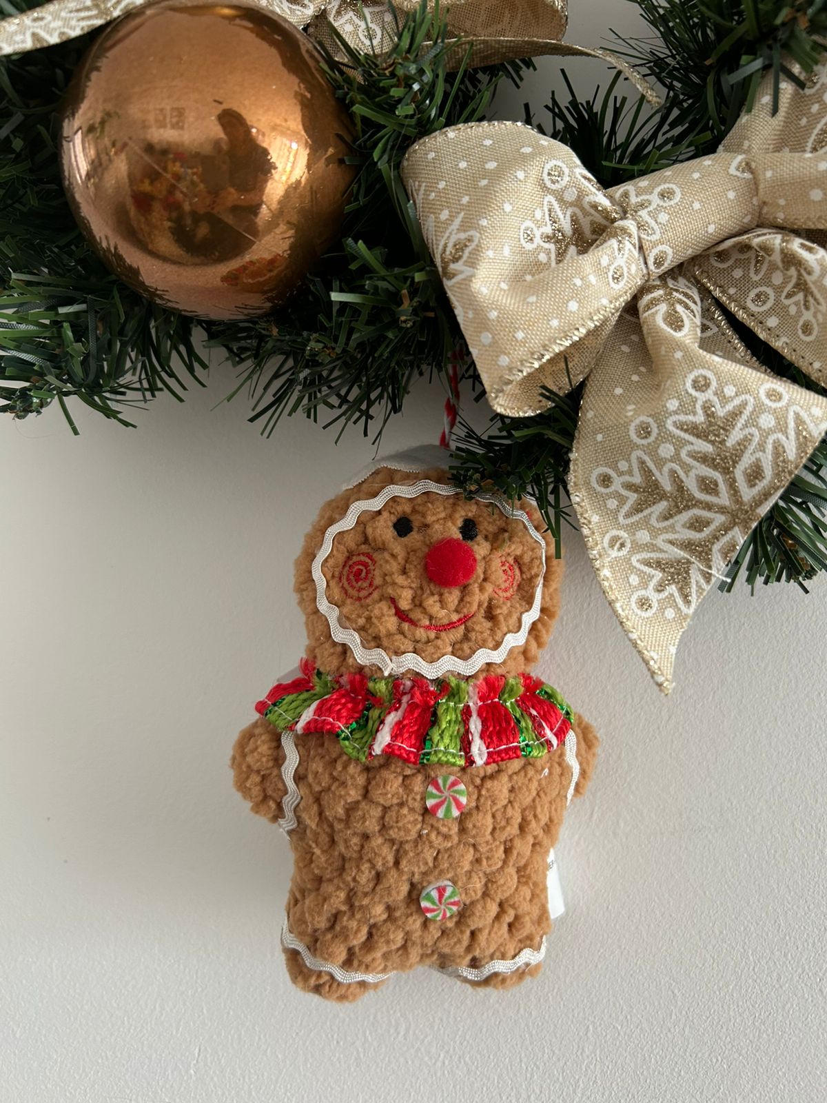 Guirlanda de Natal Luxo Laços Bege  Bolas Douradas e Marrons - 45cm