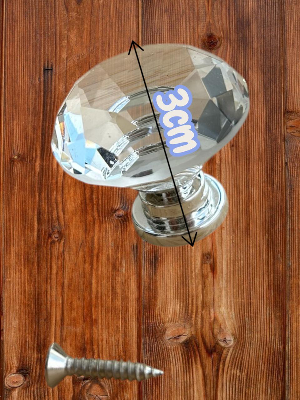 Puxador de Cristal Decorativo com Base Prateada, 30mm, para Armários e Gavetas, Conjunto com 8 Peças