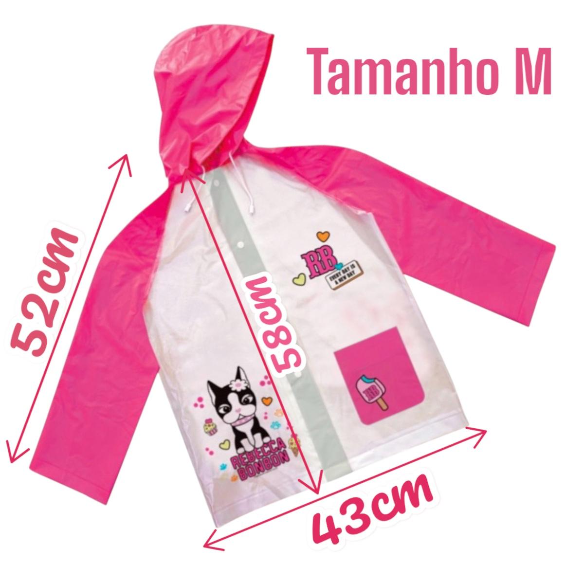 Capa de Chuva Infantil Rebecca Bonbon, Rosa e Branco, com Capuz e Bolso Frontal