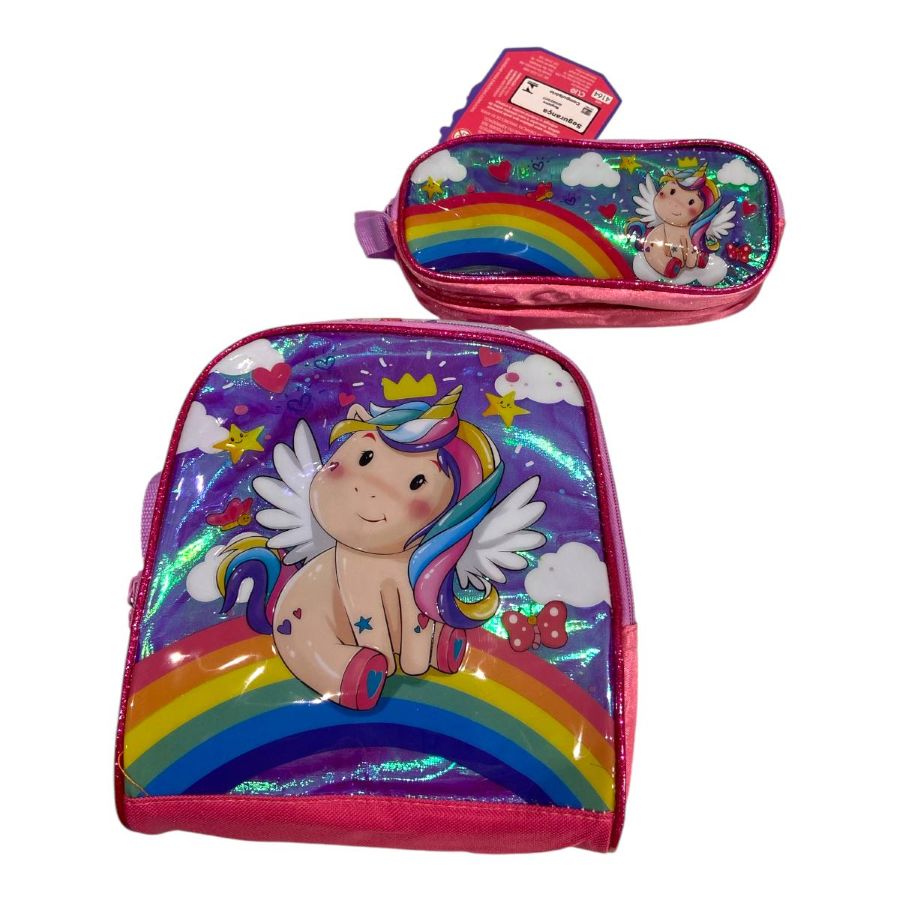Kit de Mochila Escolar Infantil de Rodinhas Unicórnio Baby