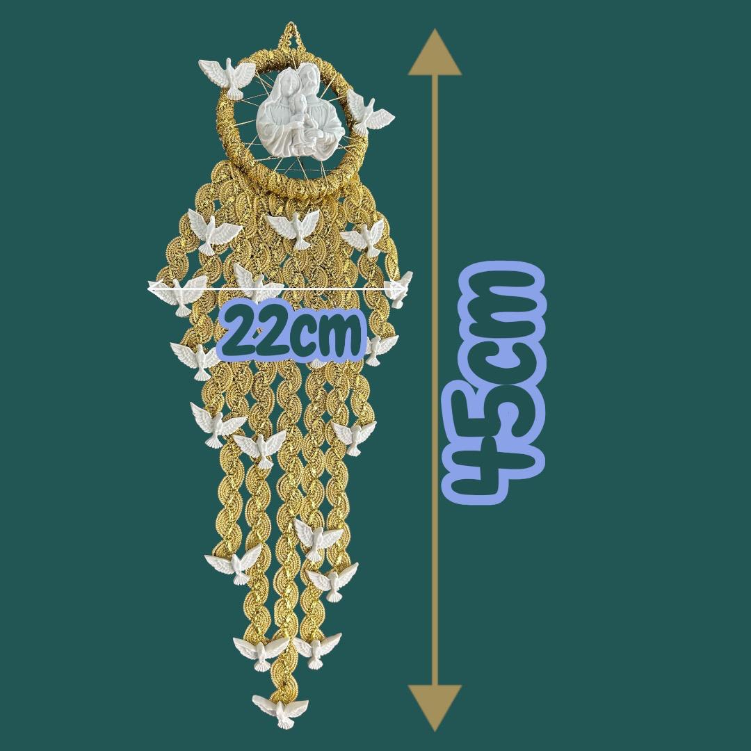 Escapulário Enfeite de Porta Espírito Santo e Sagrada Família Dourado Católico 45x27cm