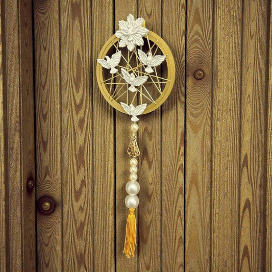 Escapulário Fita de Porta Dourado Religioso Católico com Espírito Santo e Nossa Senhora Aparecida