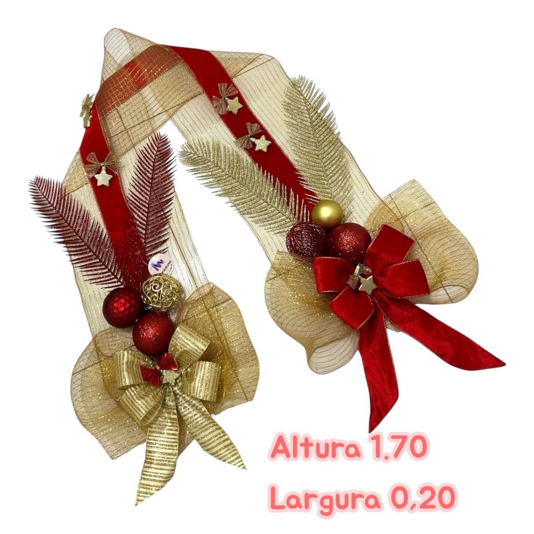 Escapulário Natalino Decorativo para Porta, Dourado e Vermelho com Fitas e Enfeites, Estilo Elegante - RIKABUNI