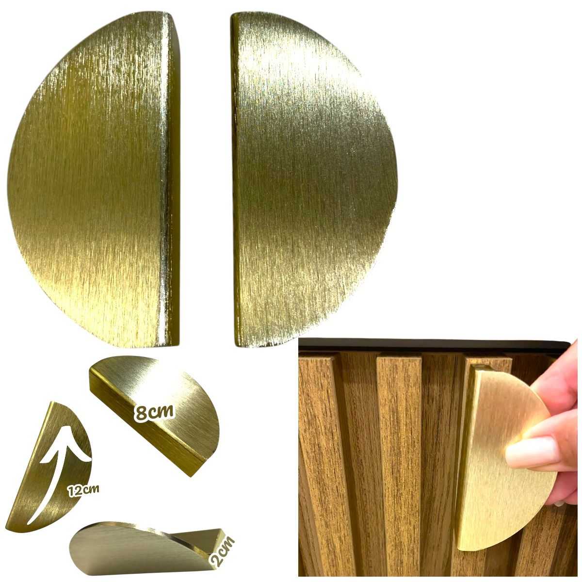 Kit c/4 Puxadores Gaveta Armário Meia Lua Maciço