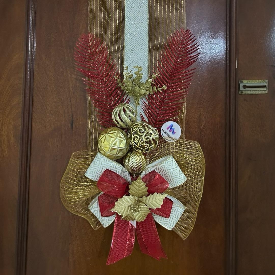 Escapulário de Porta Fita Decorativa de Natal, Dourado e Vermelho  - RIKABUNI