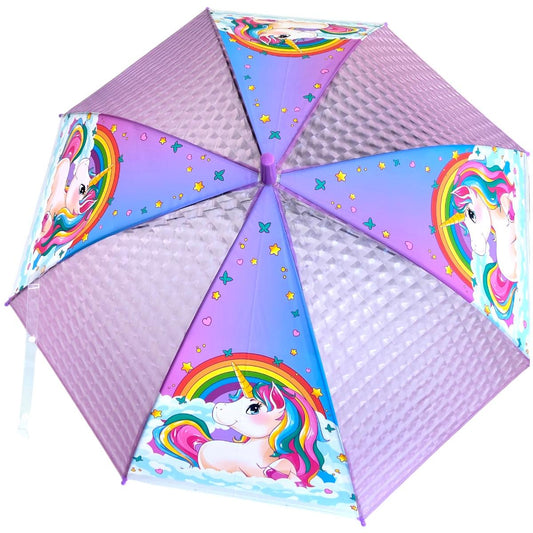 Guarda-Chuva Infantil Unicórnio, Roxo com Arco-Íris, Design Mágico com Estrelas, para Meninas