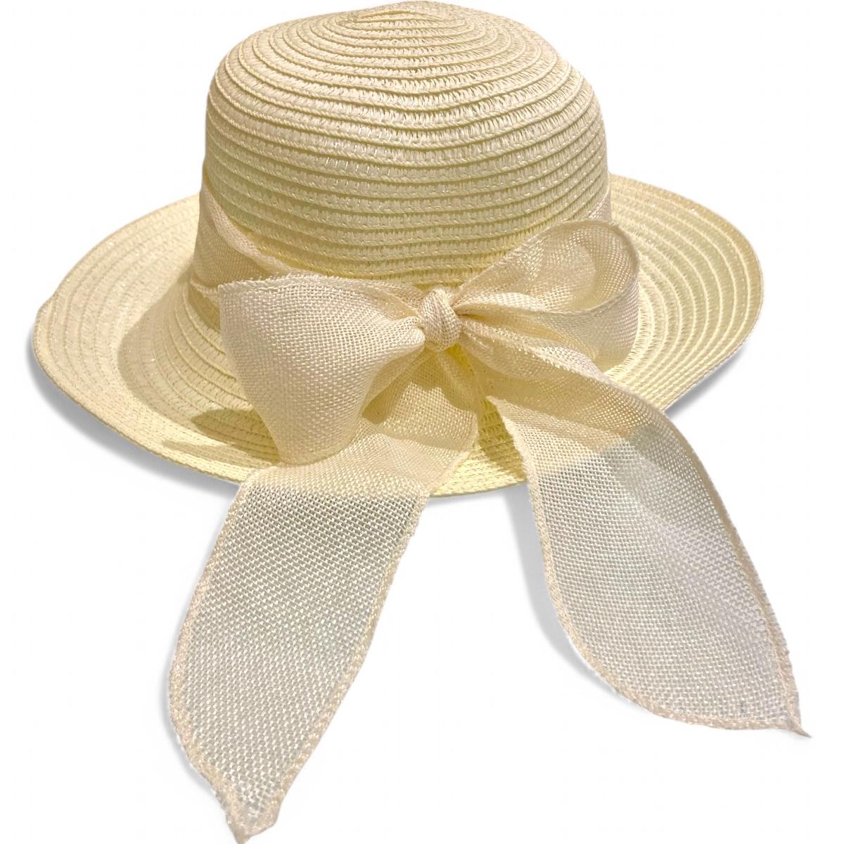Chapéu de Palha Sintética Feminino Dobrável com Laço Decorativo, Estilo Clássico
