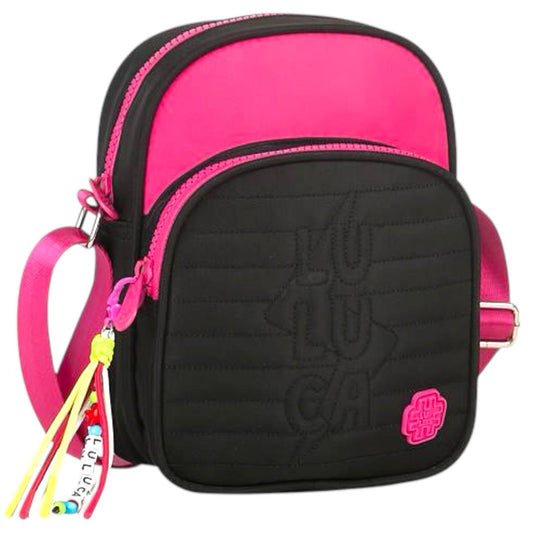 Bolsa Feminina Transversal Luluca Preta com Detalhe Rosa