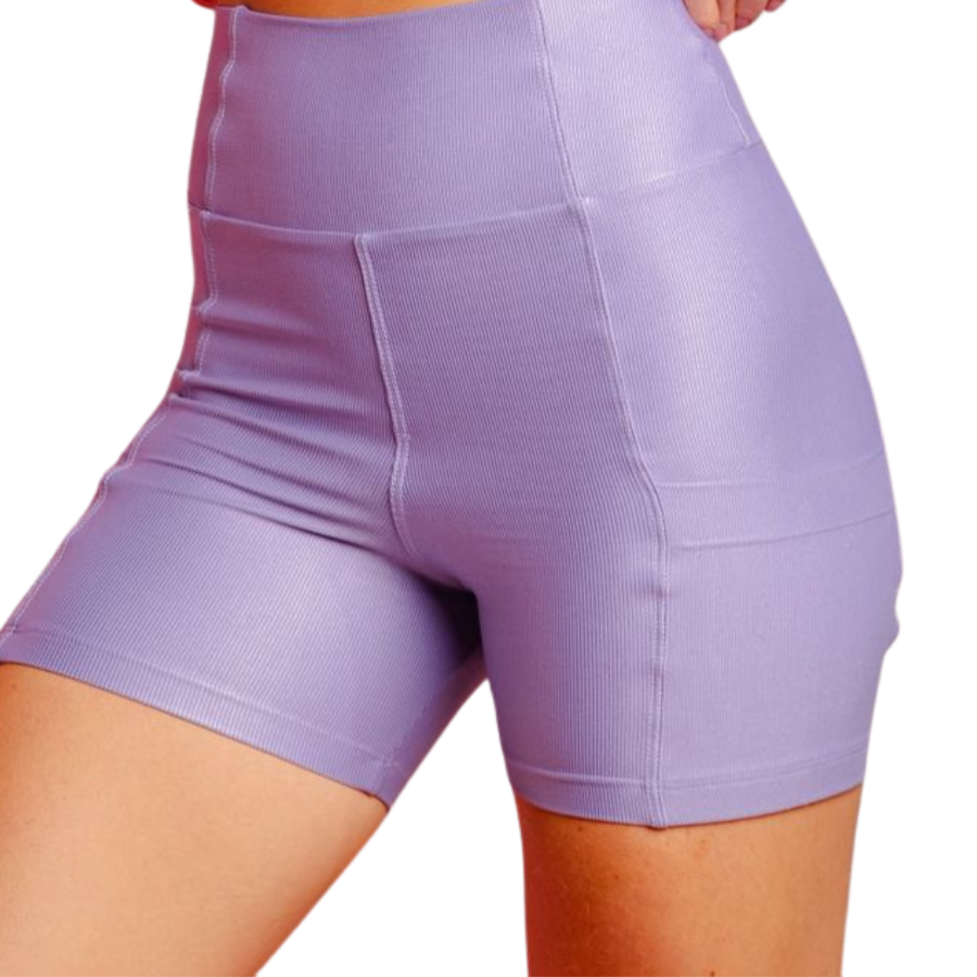 Conjunto Fitness Academia Feminino com Top Alça Regulável e Short com Bolso, Lilás, Tamanhos P M G