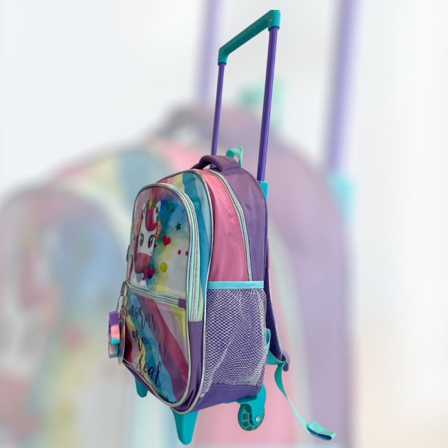 Kit Mochila Rodinhas infantil Unicórnio Colorido Pop It