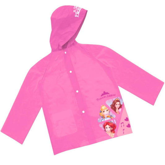 Capa de Chuva Infantil com Capuz, Rosa, Estampa de Princesas, Botões de Pressão