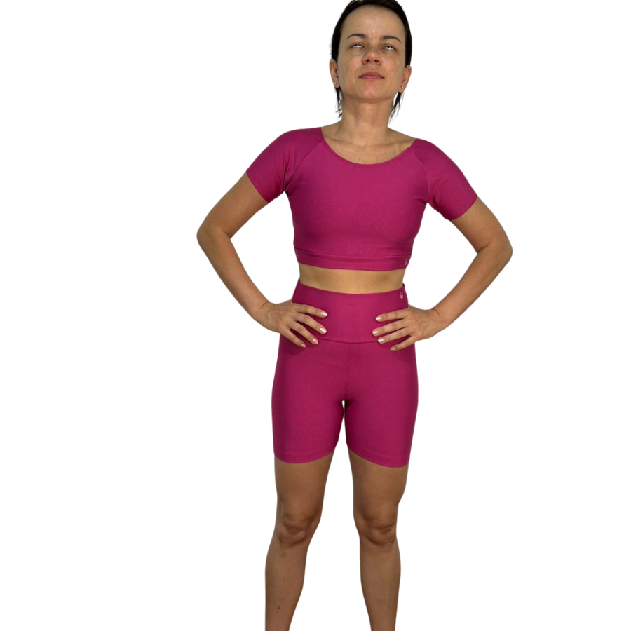 Conjunto Fitness Feminino Academia Top com Bojo Removível e Short, Suplex, Alta Compressão, Zero Transparência.