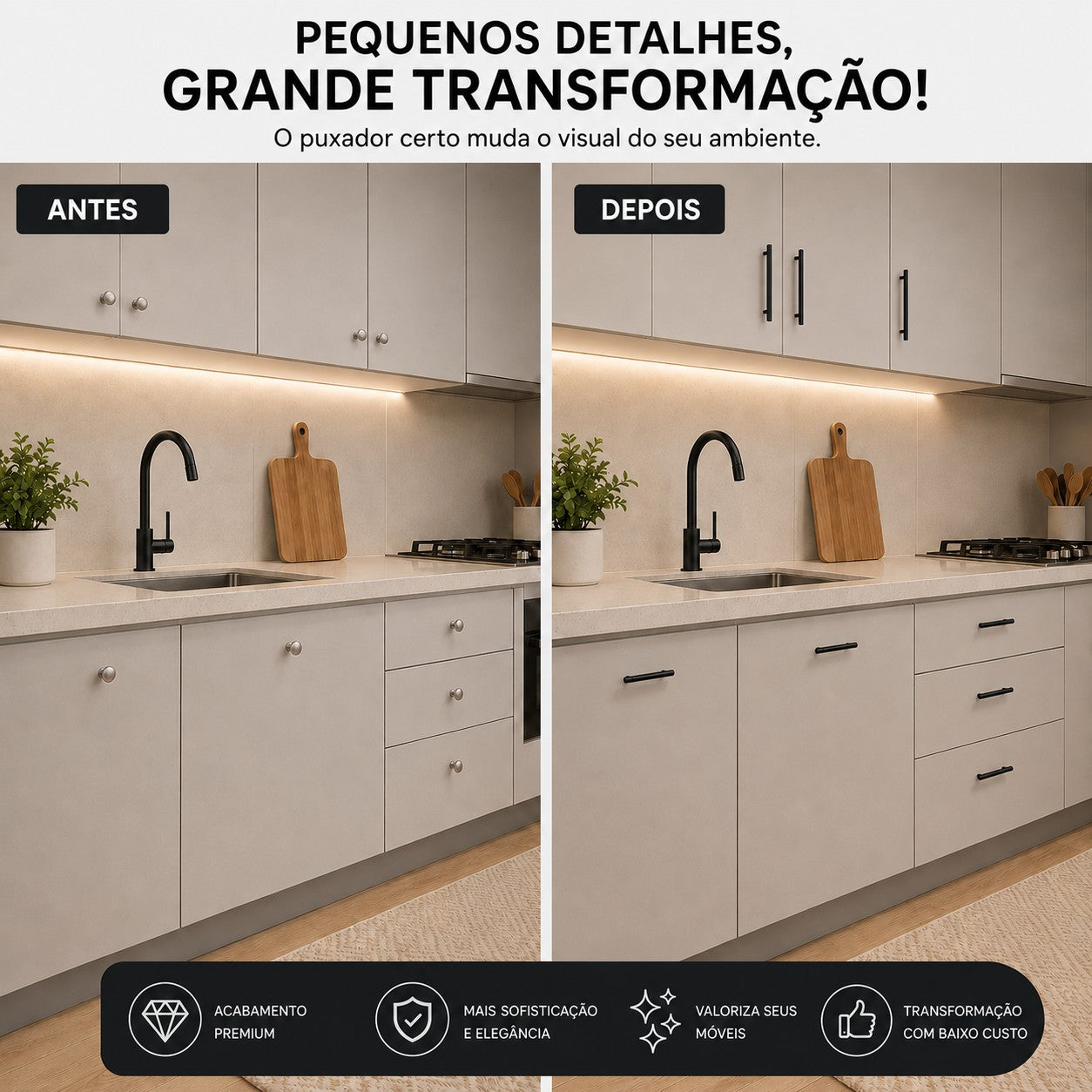 Puxador Armário Tubular Preto Fosco 64mmAço Inox Premium Kit