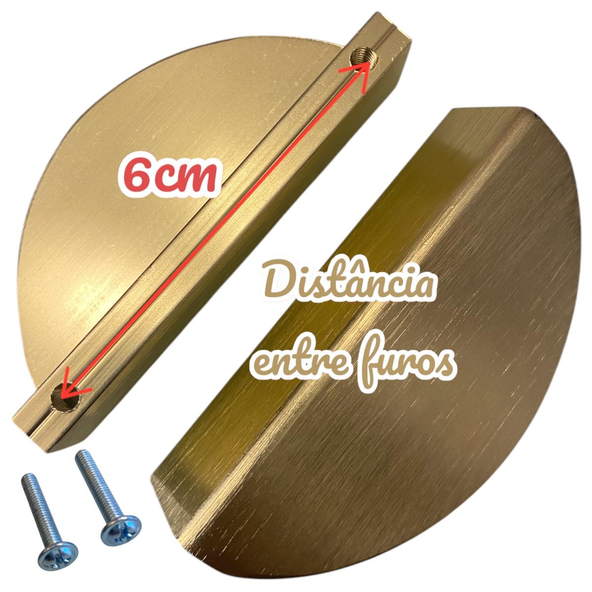 Kit com 02 Puxadores Gaveta Armário Meia Lua Maciço Escovado Dourado