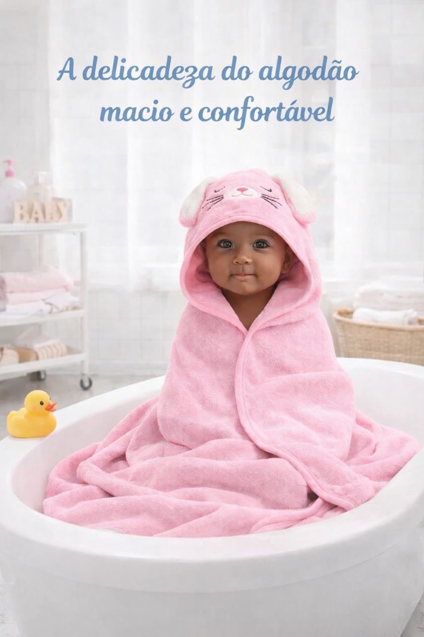 Toalha Banho Infantil Bebê Capuz Forrada Bichinhos RN Macia