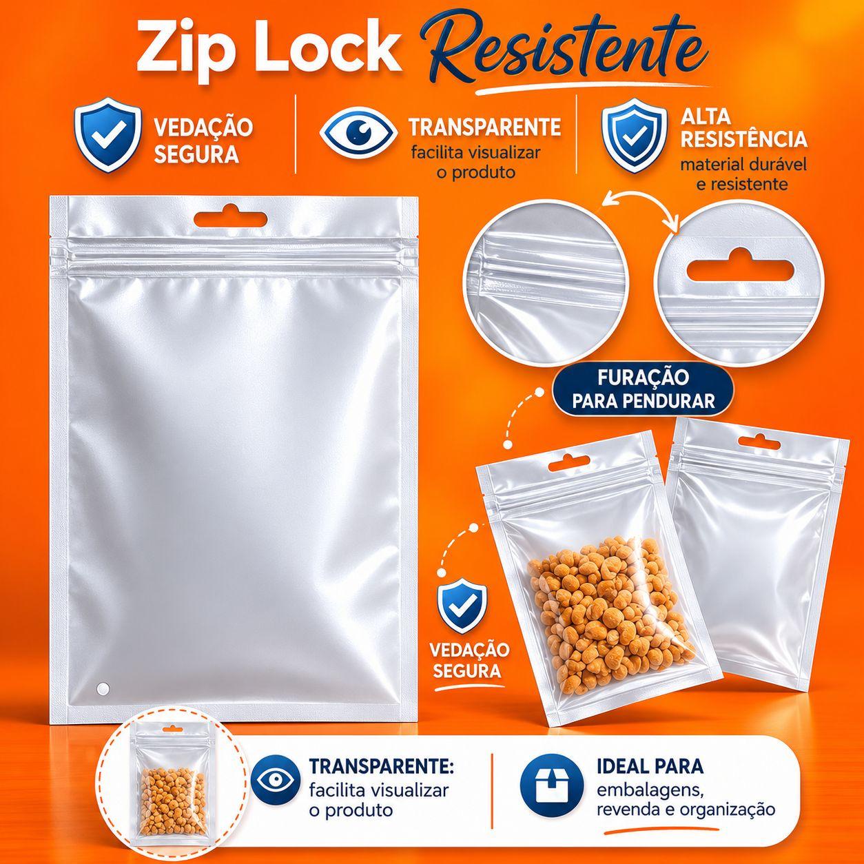 Kit Saco Embalagem Pouch Furo Expositor Com Zip  -  100 Unid