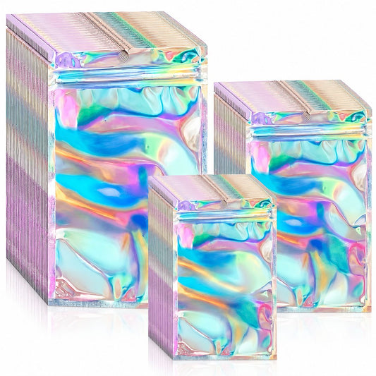 100 Sacos Holográficos Zip Lock Metalizado Transparente Luxo