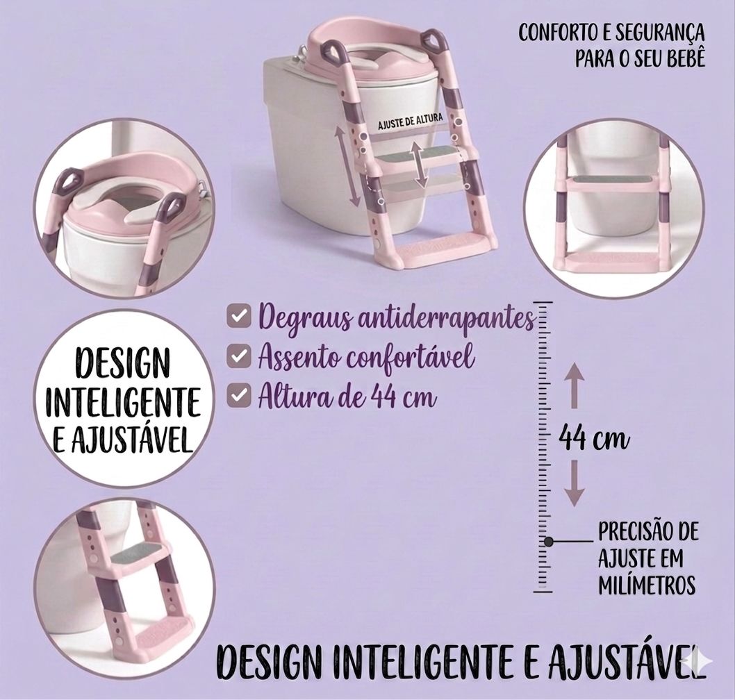 Assento Redutor Infantil com Escada Troninho Vaso Azul Rosa