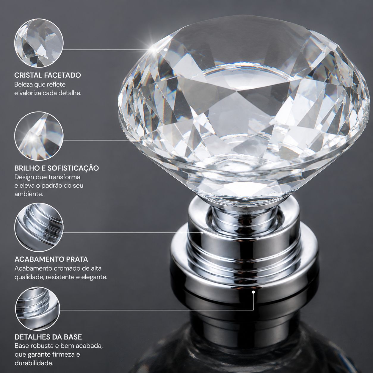 Puxador Cristal 30mm Para Móveis Armário Gaveta Kit 4 8 10