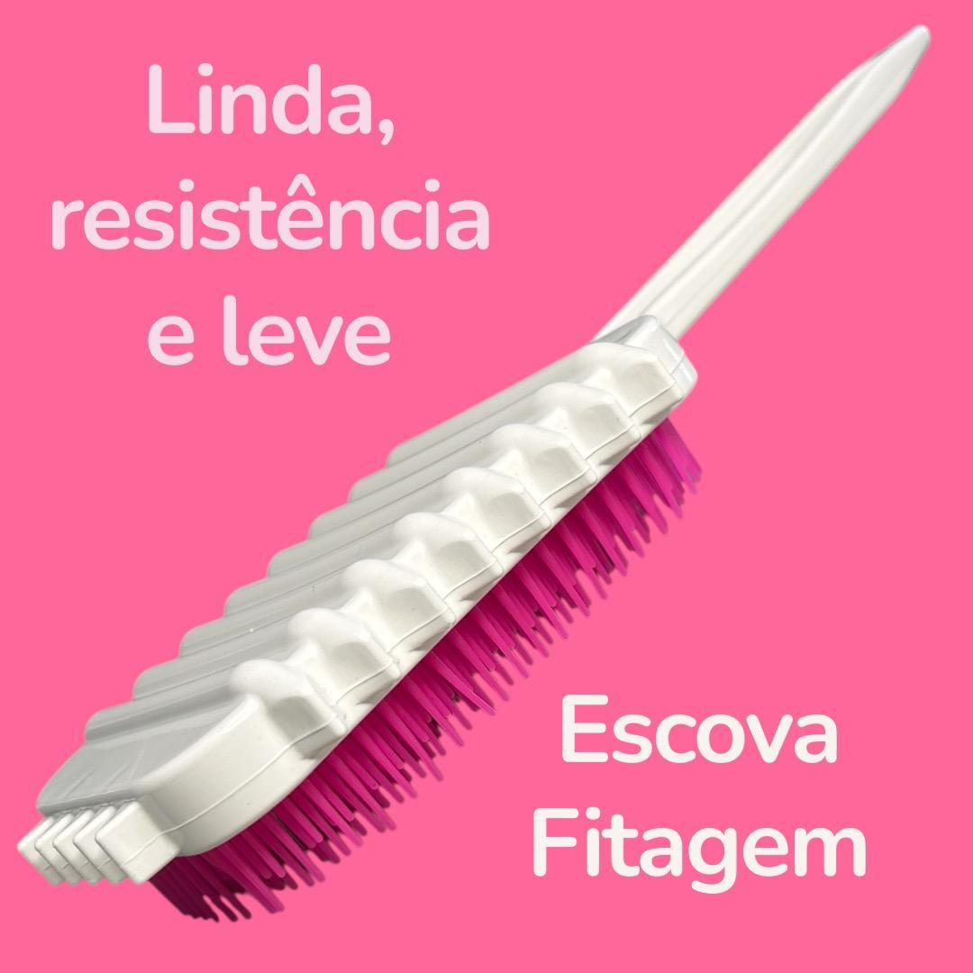 Escova Cabelo Raquete Modeladora Fitagem Cachos Branca com Rosa
