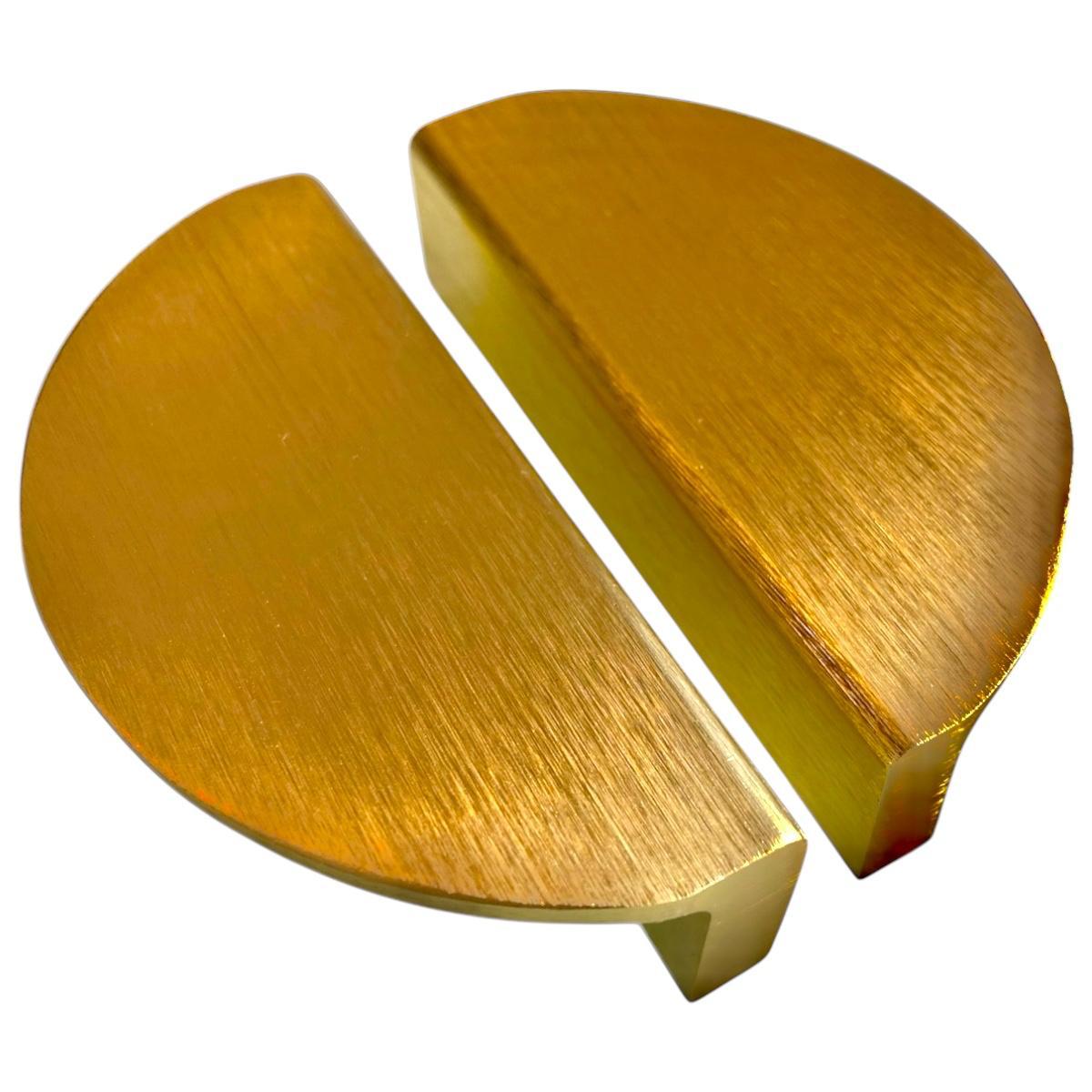 Kit com 02 Puxadores Gaveta Armário Meia Lua Maciço Escovado Dourado