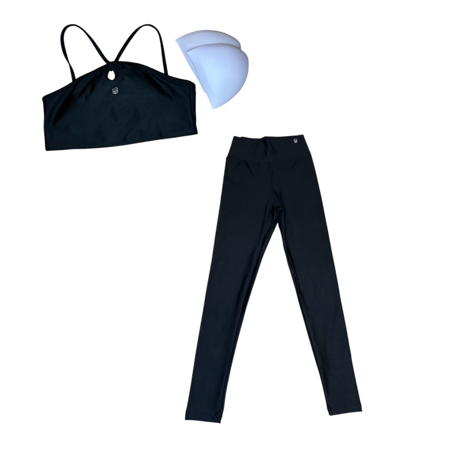 Conjunto Fitness Feminino com Legging e Top Alça V c/ Bojo Removível, Suplex Power, Zero Transparência, para Academia