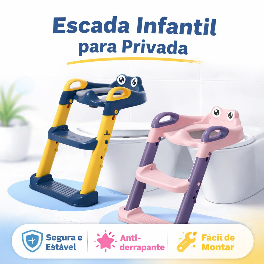 Assento Redutor Infantil com Escada Troninho Vaso Azul Rosa