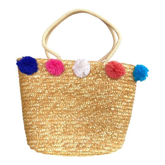 Bolsa de Praia Grande de Palha com Alça de Ombro  Colorida