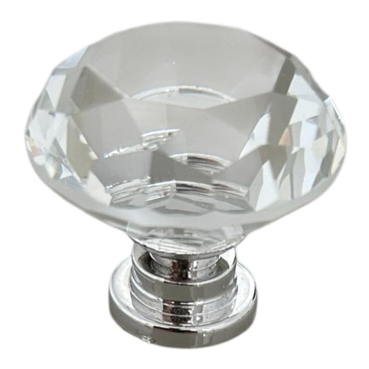 Puxador de Cristal Decorativo com Base Prateada, 25mm, para Armários e Gavetas, Conjunto com 4 Peças