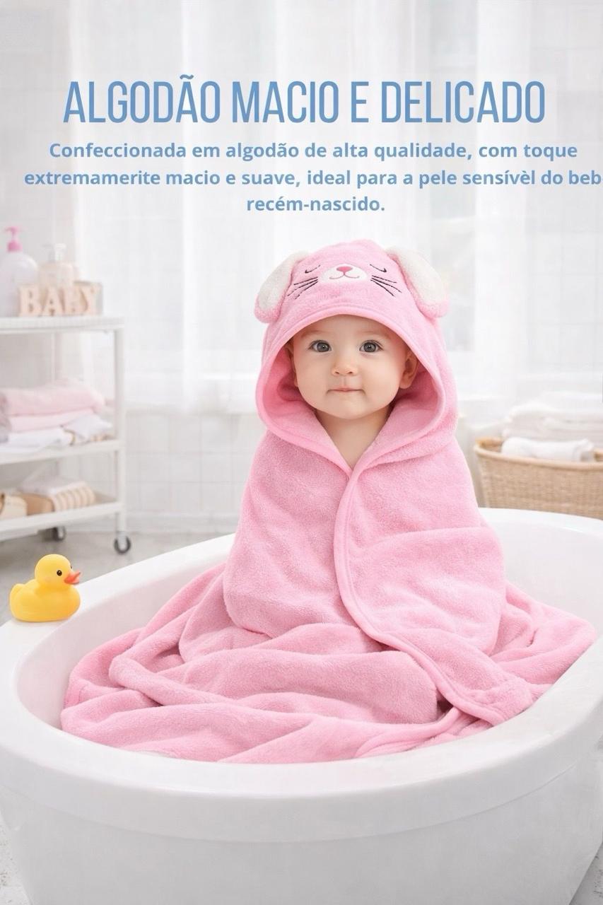Toalha Banho Infantil Bebê Capuz Forrada Bichinhos RN Macia