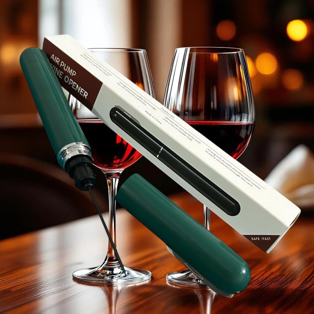 Abridor de Garrafa de Vinho Pneumático, Aço Inoxidável, 20cm, Cores Variadas