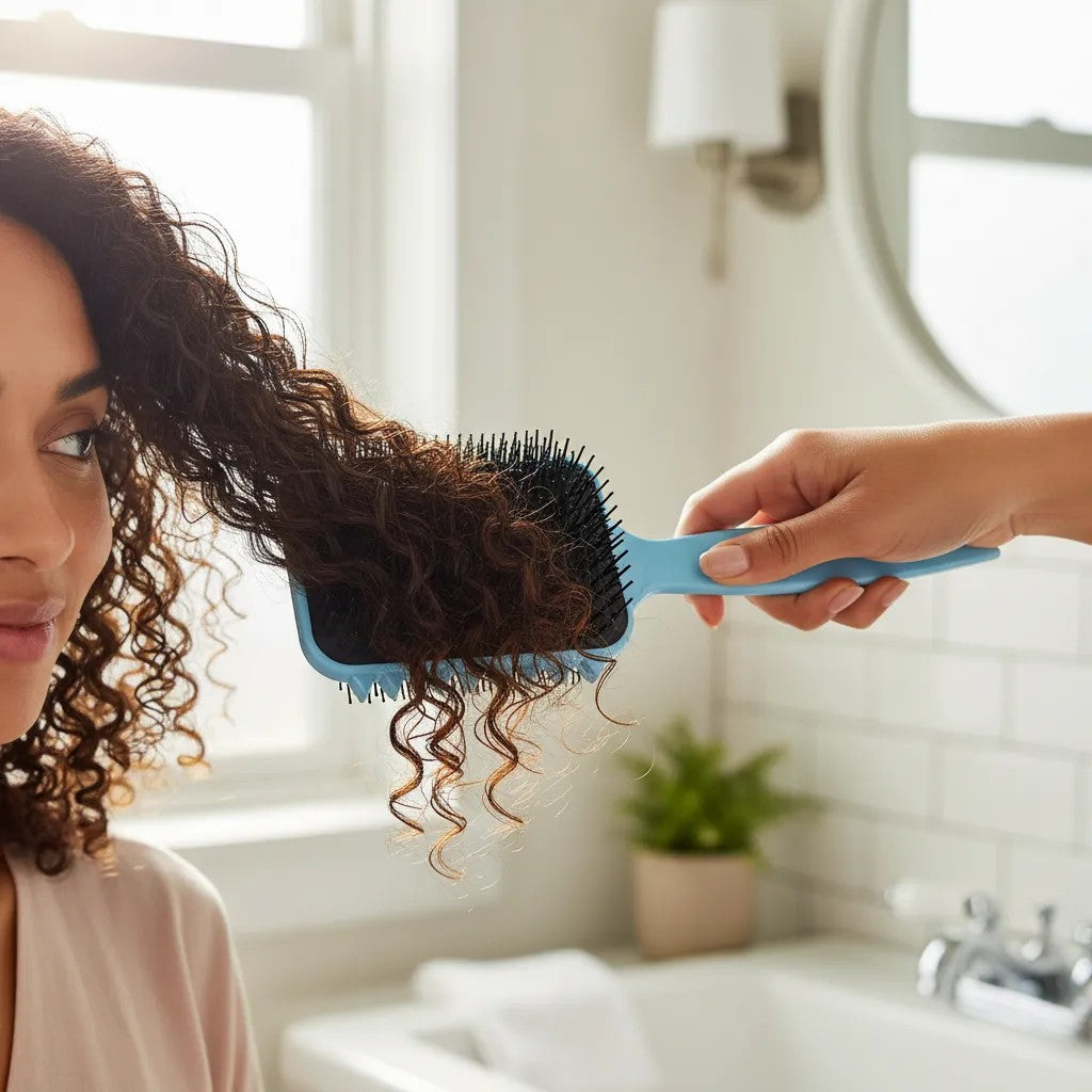 Escova Cabelo Raquete Modeladora Fitagem Cachos Azul Claro