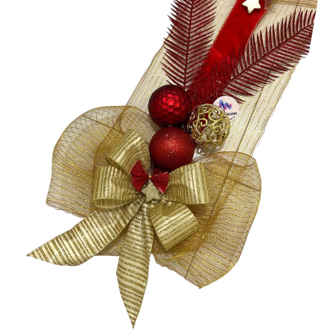 Escapulário Natalino Decorativo para Porta, Dourado e Vermelho com Fitas e Enfeites, Estilo Elegante - RIKABUNI