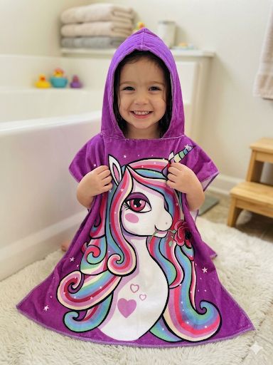 Toalha Infantil Com Capuz Banho Praia Piscina 60x120cm Macia