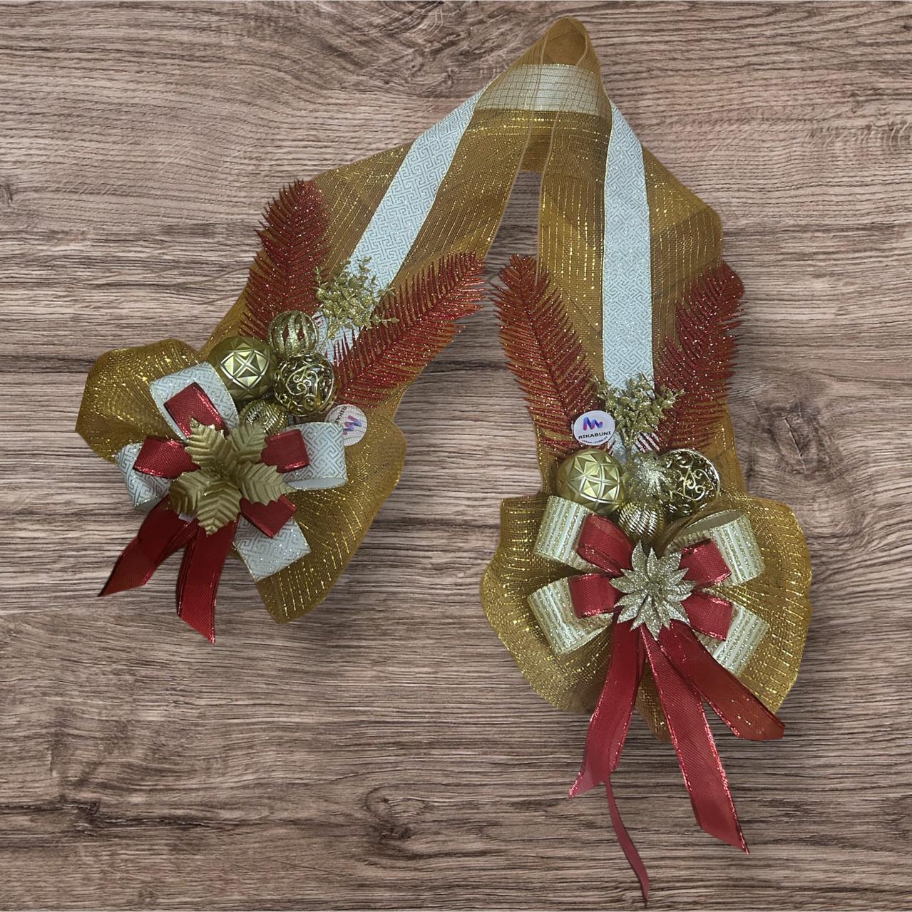 Escapulário de Porta Fita Decorativa de Natal, Dourado e Vermelho  - RIKABUNI