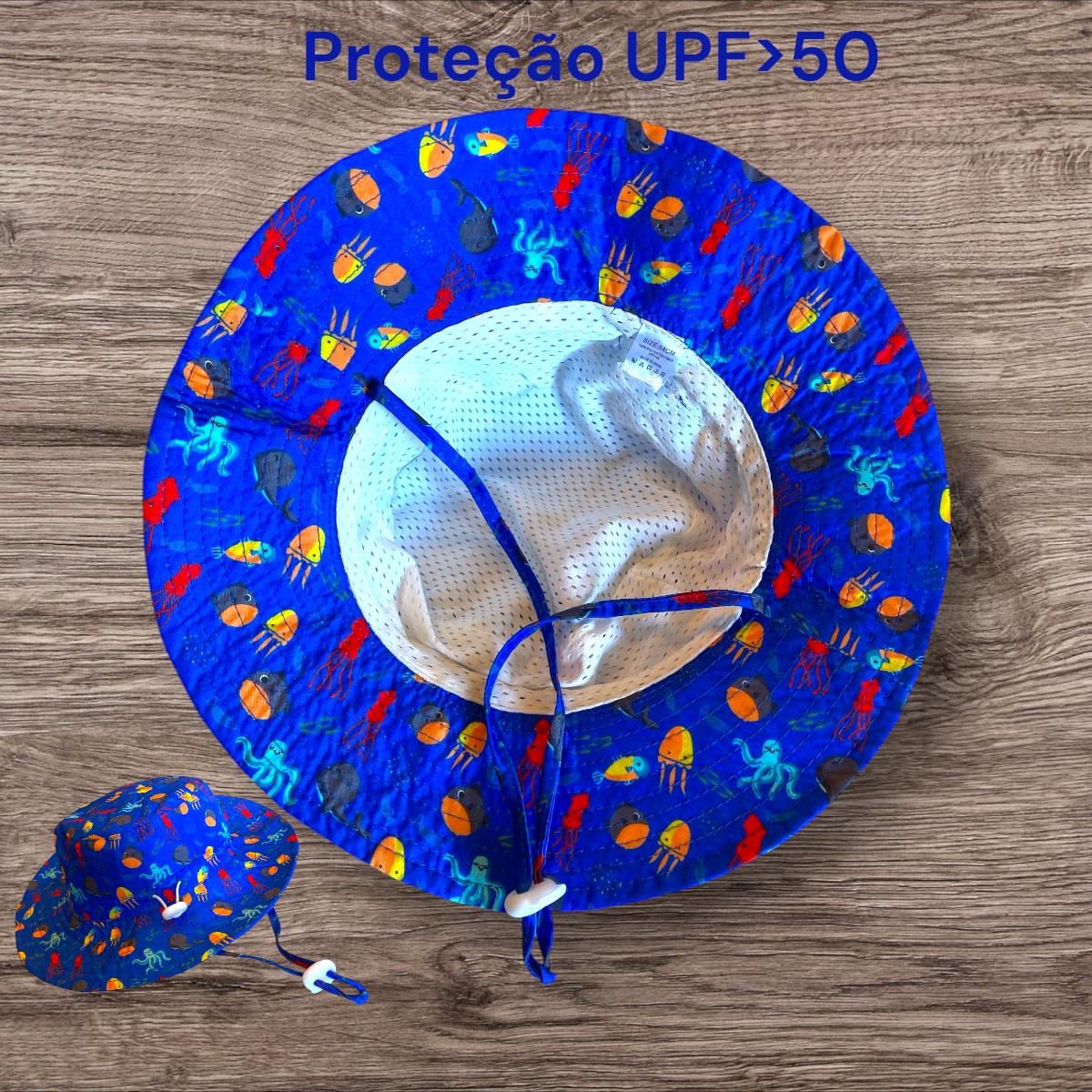 Chapéu Infantil c/ Proteção Solar UPF 50 e Cordão Ajustável