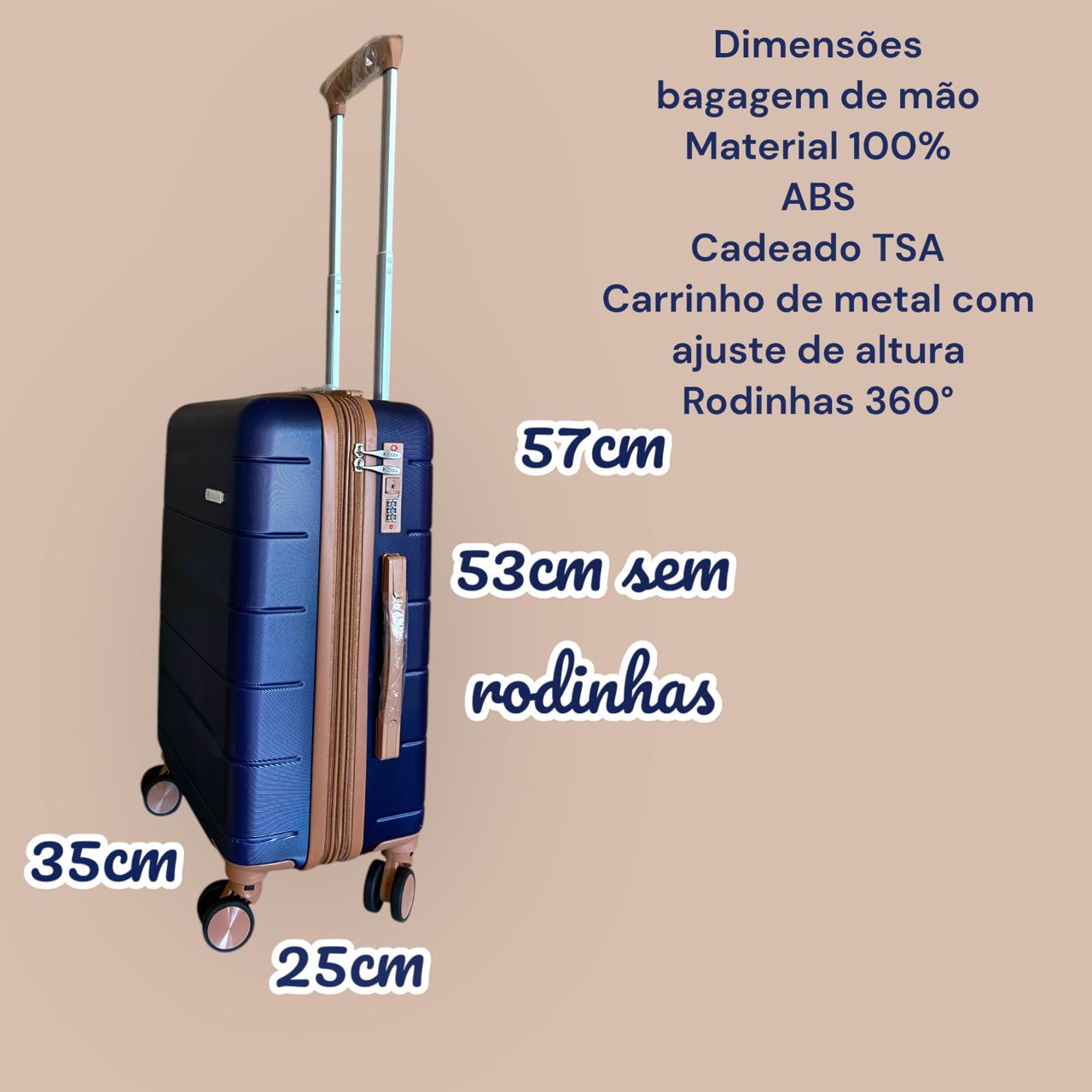 Mala de Viagem de Bordo Rígida com Rodas Duplas 360º 100%ABS