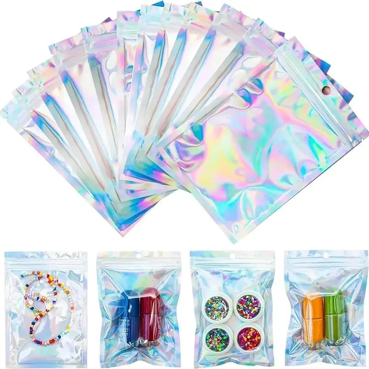 Saco Holográfico Zip Lock 8x13 cm Kit 25 ou 50 Unidades