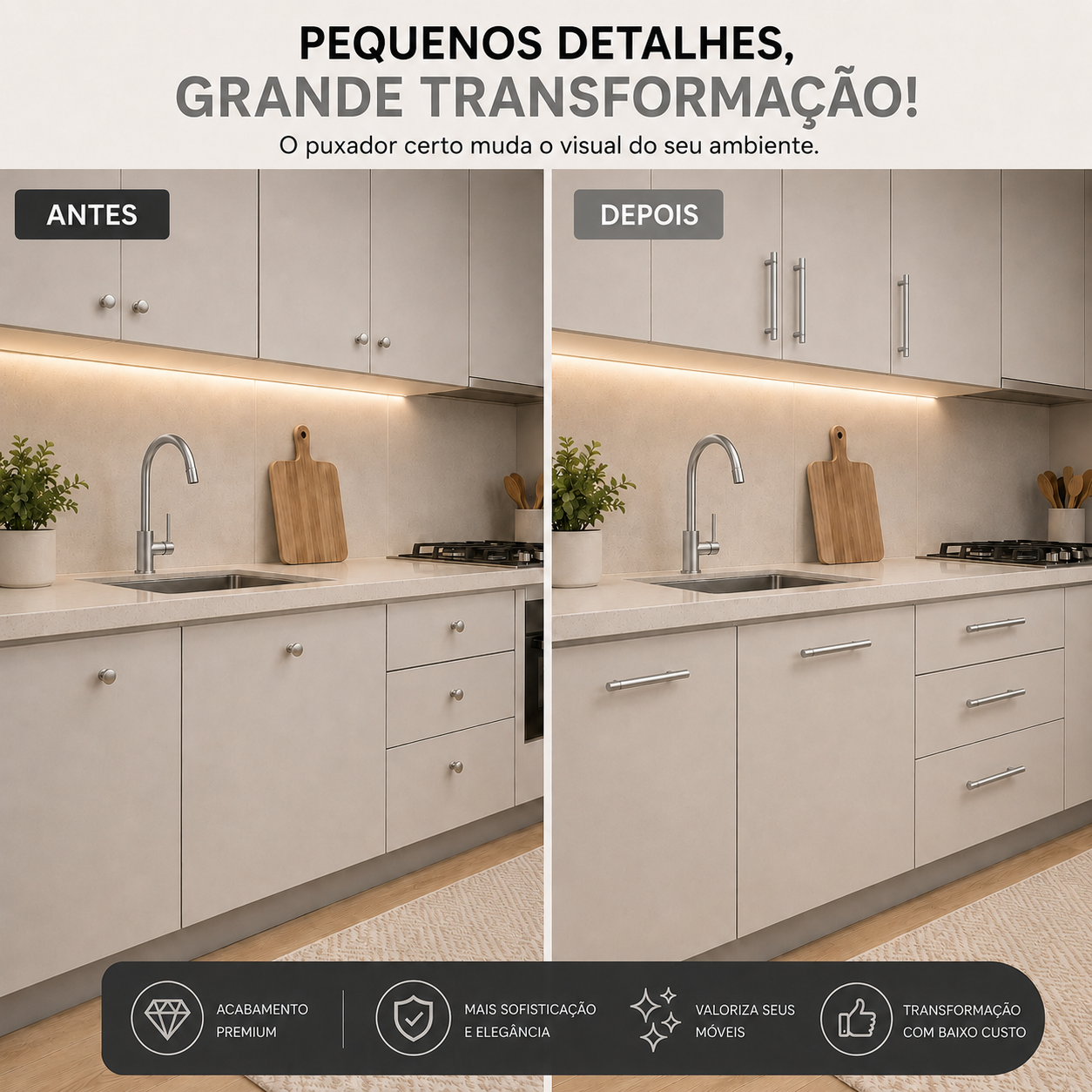 Puxador Armário Tubular Prata Fosco 64mmAço Inox Premium Kit