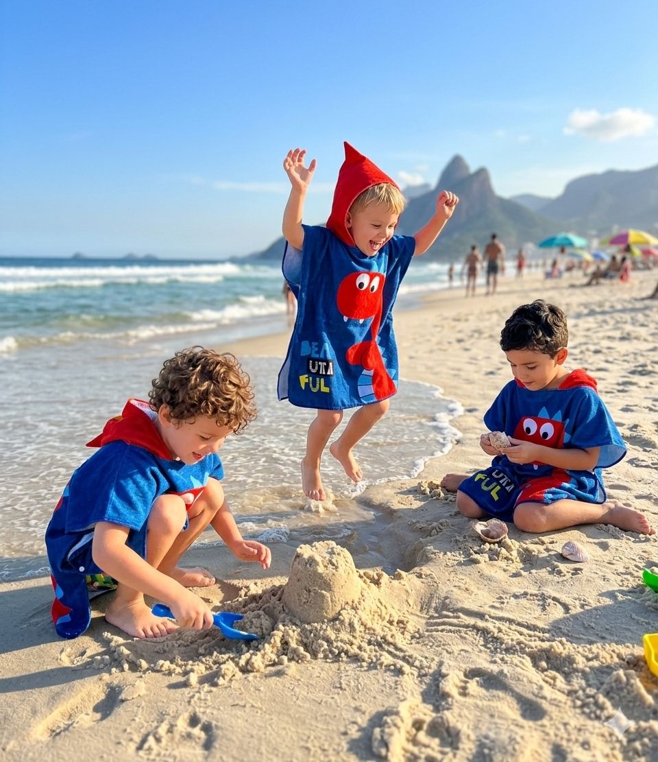 Toalha Infantil Com Capuz Banho Praia Piscina 60x120cm Macia
