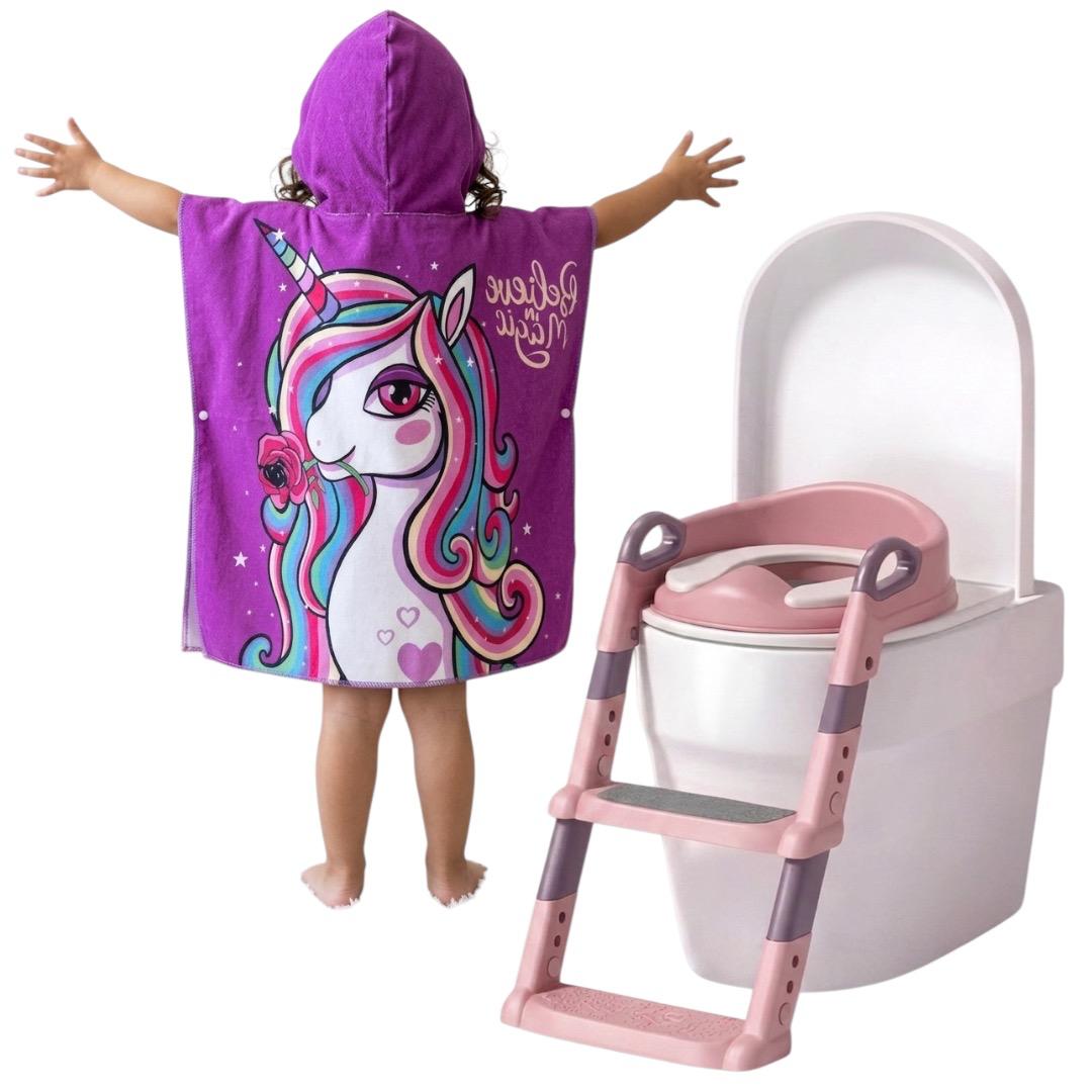 Kit Assento Redutor Infantil + Toalha Capuz Rosa Macio
